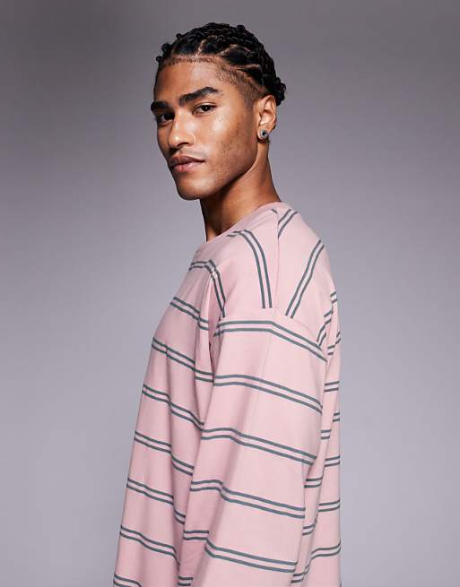 ASOS DESIGN Oversized Long Sleeve T-shirt In Pink And Grey Stripe