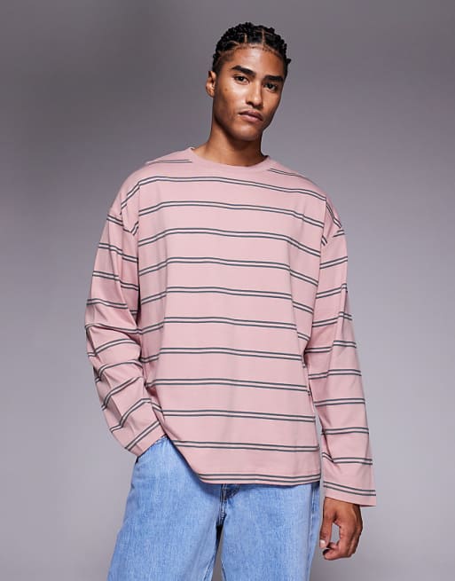 ASOS DESIGN oversized long sleeve t-shirt in pink and grey stripe