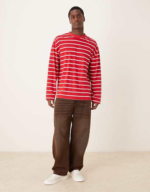 ASOS DESIGN Oversized Long Sleeve T-shirt In Red And White Stripe