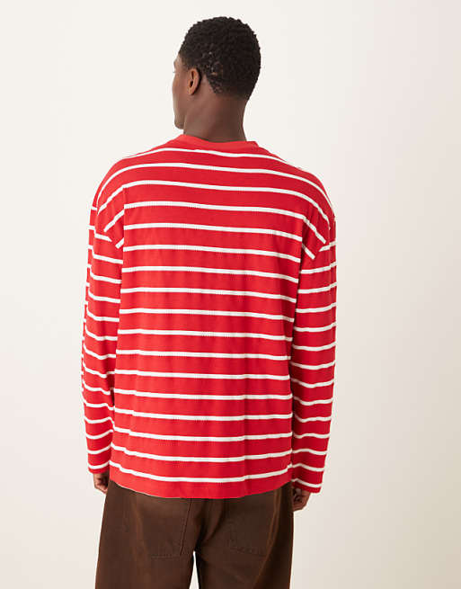 ASOS DESIGN Oversized Long Sleeve T-shirt In Red And White Stripe
