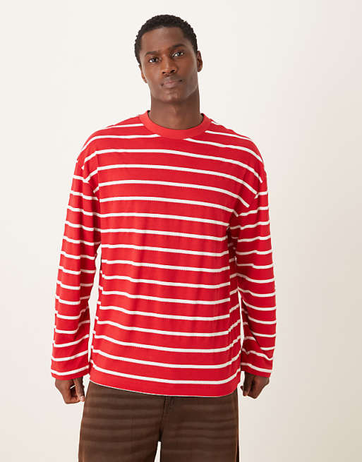 ASOS DESIGN oversized long sleeve t-shirt in red and white stripe