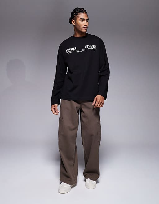 ASOS DESIGN Oversized Long Sleeve T-shirt With Atelier Studio Graphic In Black