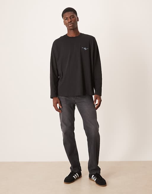 ASOS DESIGN Oversized Long Sleeve T-shirt With Chest Print In Navy