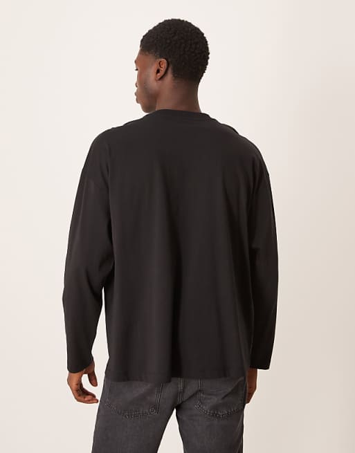 ASOS DESIGN Oversized Long Sleeve T-shirt With Chest Print In Navy