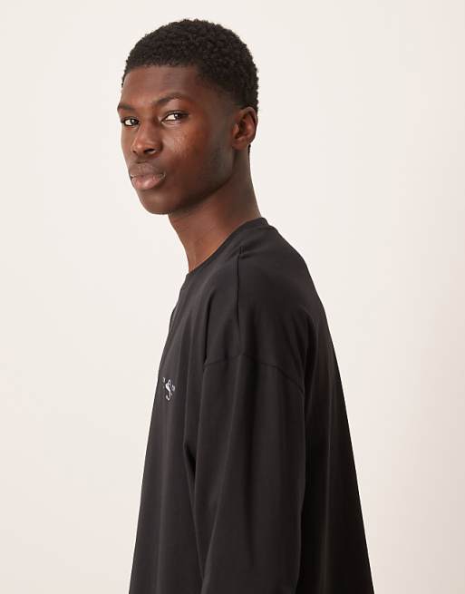 ASOS DESIGN Oversized Long Sleeve T-shirt With Chest Print In Navy