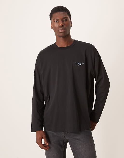 ASOS DESIGN oversized long sleeve t-shirt with chest print in navy