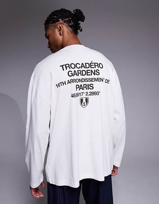 ASOS DESIGN oversized long sleeve t-shirt with city graphic in white