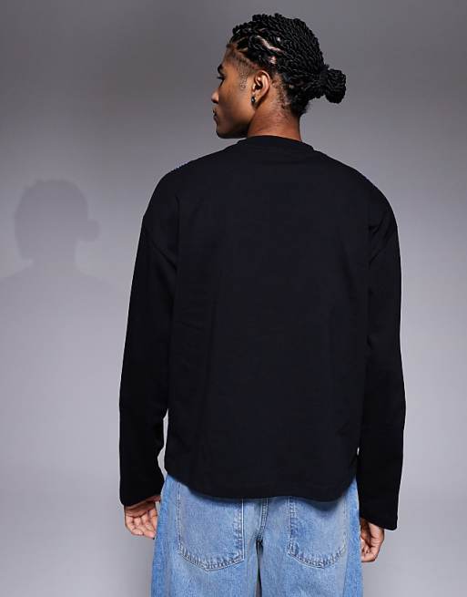 ASOS DESIGN Oversized Long Sleeve T-shirt With Football Inspired High Build Graphic In Black