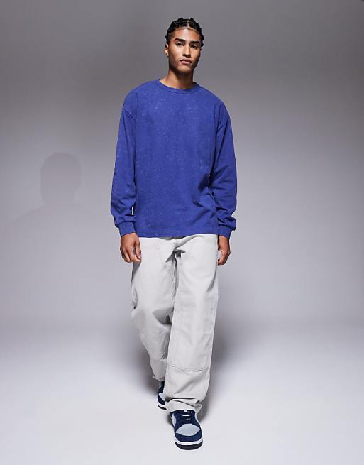 ASOS DESIGN Oversized Long Sleeve T-shirt With Motor Graphic In Washed Navy