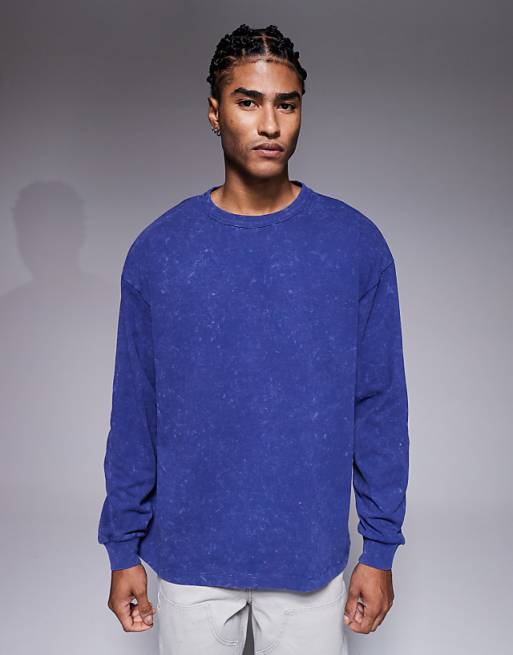 ASOS DESIGN Oversized Long Sleeve T-shirt With Motor Graphic In Washed Navy