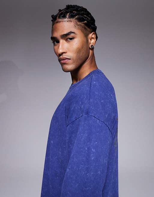 ASOS DESIGN Oversized Long Sleeve T-shirt With Motor Graphic In Washed Navy