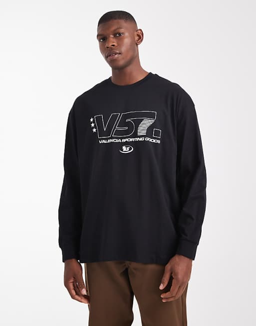 ASOS DESIGN oversized long sleeve t-shirt with sports graphic in black