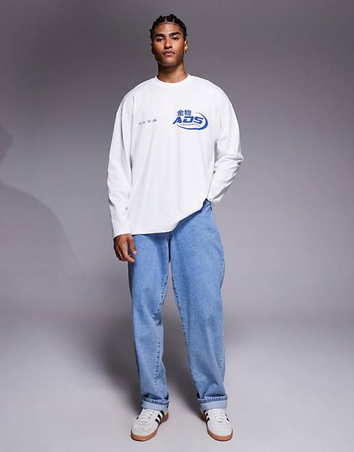 ASOS DESIGN Oversized Long Sleeve T-shirt With Street Graphic In White