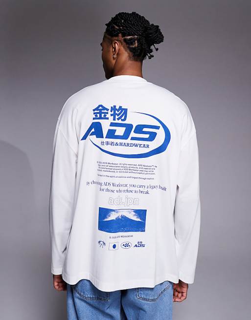 ASOS DESIGN oversized long sleeve t-shirt with street graphic in white
