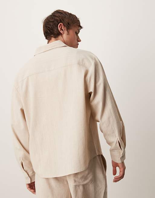 ASOS DESIGN Oversized Long Sleeved Linen Look Shirt In Sand