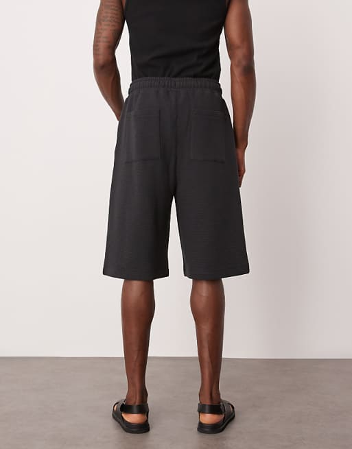 ASOS DESIGN Oversized Longer Length Textured Shorts In Navy