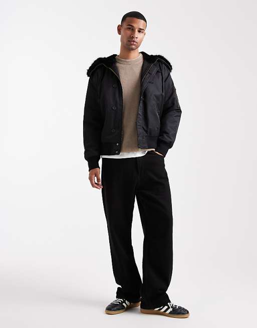 ASOS DESIGN Oversized MA1 Bomber Jacket With Faux Fur Hood In Black