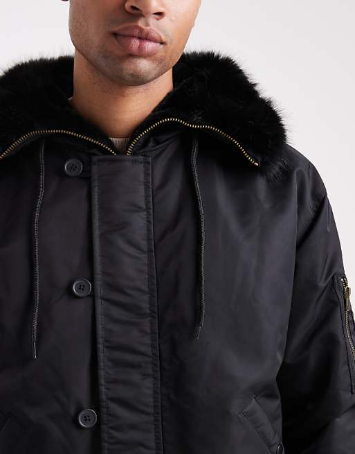 ASOS DESIGN Oversized MA1 Bomber Jacket With Faux Fur Hood In Black