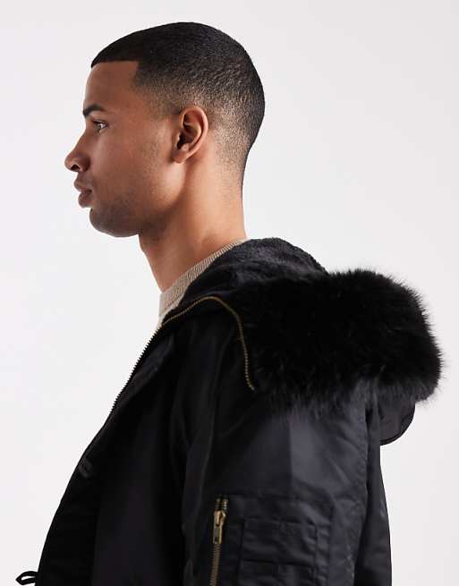 ASOS DESIGN Oversized MA1 Bomber Jacket With Faux Fur Hood In Black
