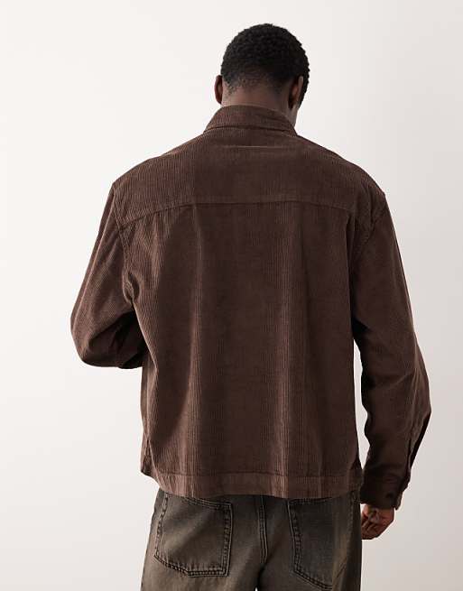 ASOS DESIGN Oversized Overhead Cord Shirt In Brown