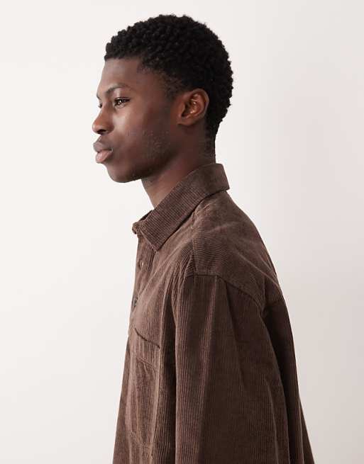 ASOS DESIGN Oversized Overhead Cord Shirt In Brown