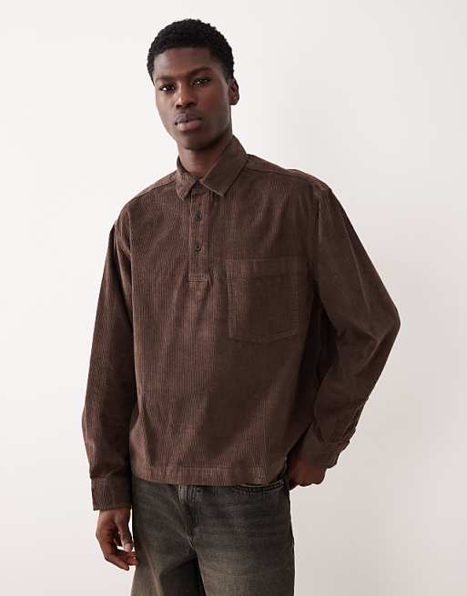 ASOS DESIGN oversized overhead cord shirt in brown