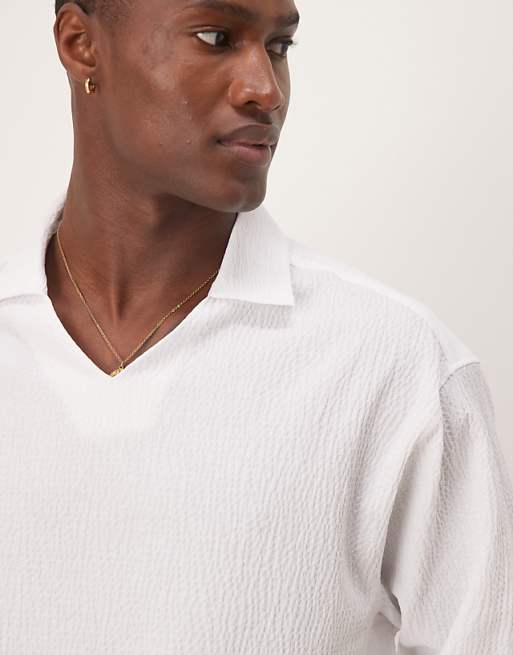 ASOS DESIGN Oversized Overhead Half Sleeve Seersucker Shirt In White