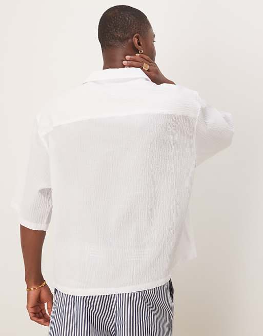 ASOS DESIGN Oversized Overhead Half Sleeve Seersucker Shirt In White