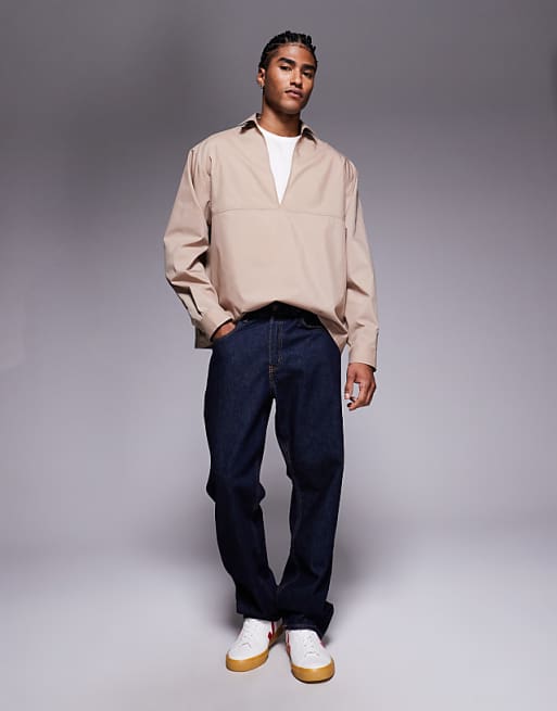 ASOS DESIGN Oversized Overhead Poplin Shirt In Beige