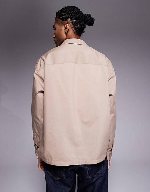 ASOS DESIGN Oversized Overhead Poplin Shirt In Beige