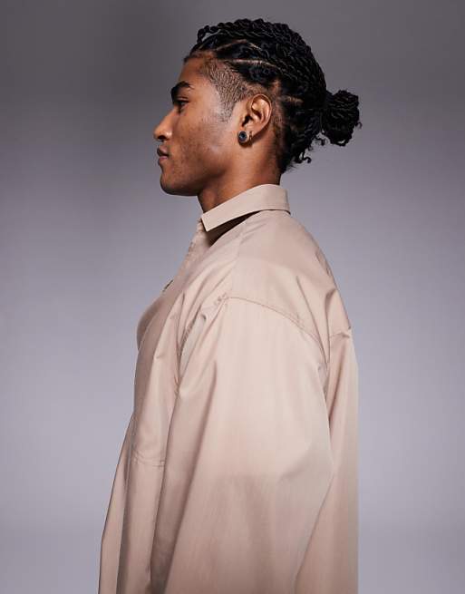 ASOS DESIGN Oversized Overhead Poplin Shirt In Beige