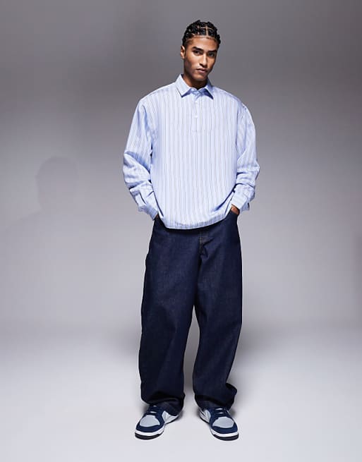 ASOS DESIGN Oversized Overhead Poplin Shirt In Blue