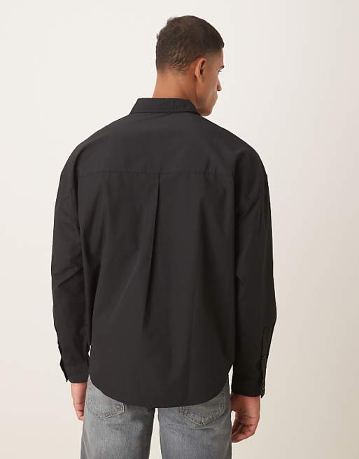 ASOS DESIGN Oversized Overhead Poplin Shirt With Scoop Hem In Black