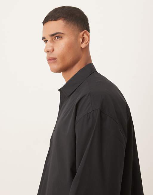 ASOS DESIGN Oversized Overhead Poplin Shirt With Scoop Hem In Black