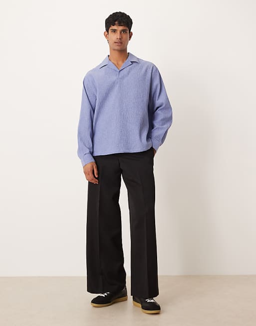ASOS DESIGN Oversized Overhead Seersucker Shirt In Blue