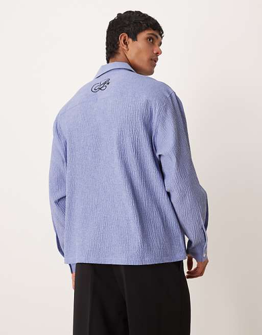 ASOS DESIGN Oversized Overhead Seersucker Shirt In Blue
