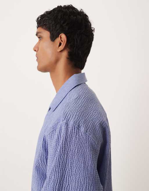 ASOS DESIGN Oversized Overhead Seersucker Shirt In Blue