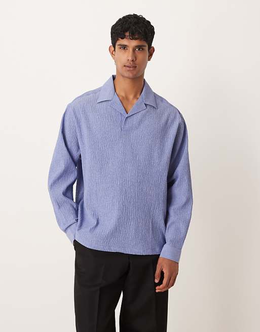 ASOS DESIGN oversized overhead seersucker shirt in blue