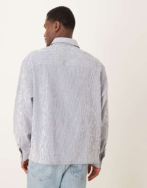ASOS DESIGN Oversized Overhead Seersucker Stripe Shirt In Blue