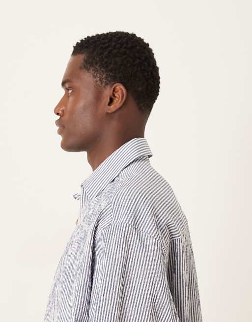 ASOS DESIGN Oversized Overhead Seersucker Stripe Shirt In Blue