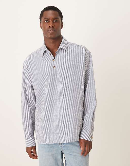 ASOS DESIGN oversized overhead seersucker stripe shirt in blue