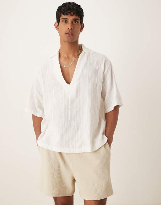 ASOS DESIGN oversized overhead shirt in light white texture