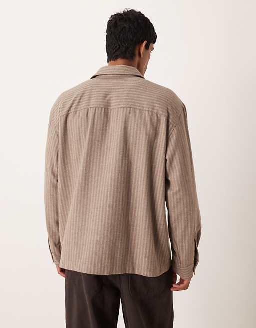 ASOS DESIGN Oversized Overhead Stripe Shirt With Badge Detail In Brown
