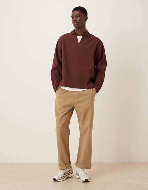 ASOS DESIGN Oversized Overhead Textured Shirt In Burgundy