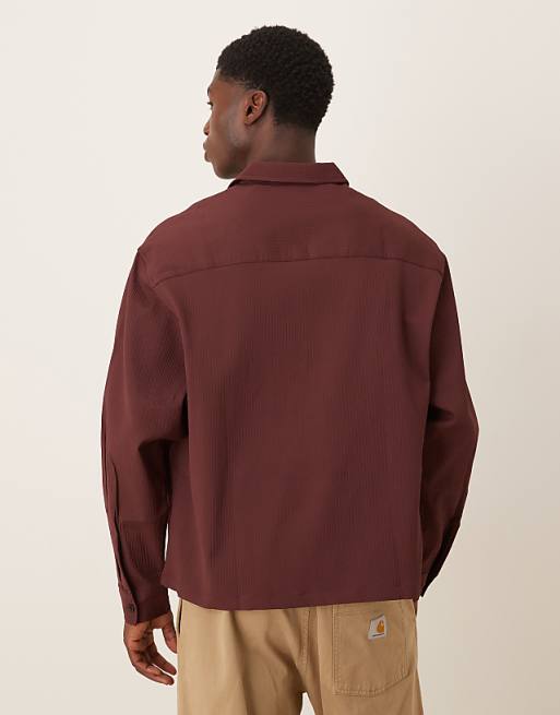 ASOS DESIGN Oversized Overhead Textured Shirt In Burgundy