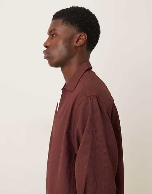 ASOS DESIGN Oversized Overhead Textured Shirt In Burgundy