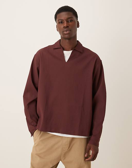 ASOS DESIGN oversized overhead textured shirt in burgundy