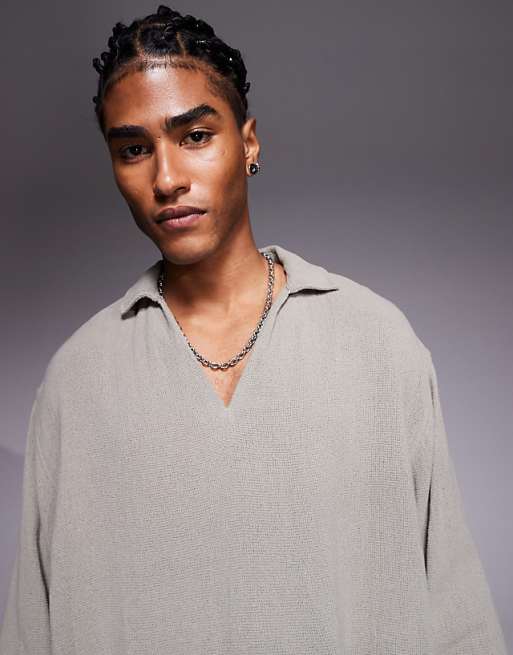 ASOS DESIGN Oversized Overhead Textured Shirt In Grey