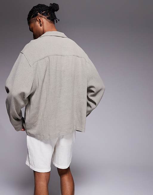 ASOS DESIGN Oversized Overhead Textured Shirt In Grey