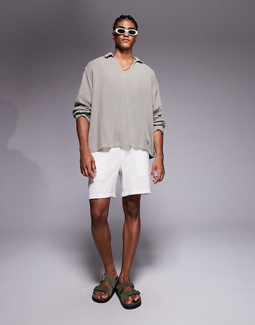 ASOS DESIGN Oversized Overhead Textured Shirt In Grey